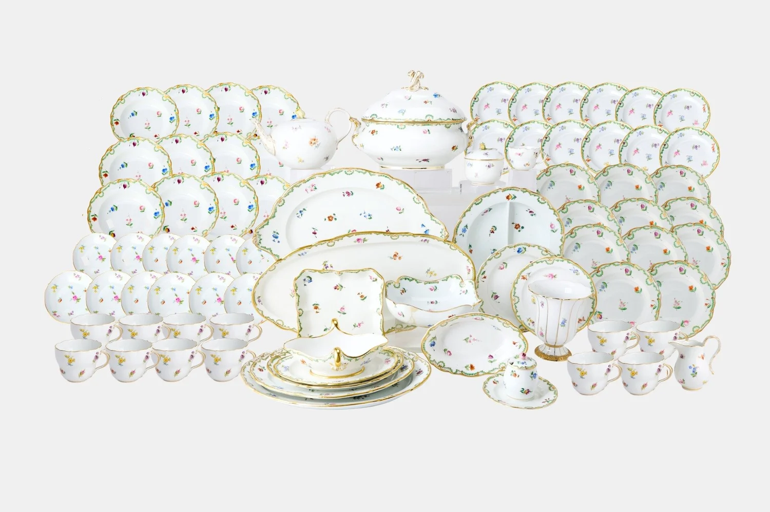 Extensive 19th Century Meissen Porcelain Dinnerware Service For